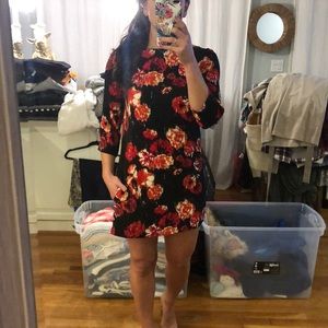 Fall floral 3/4 sleeve dress with pockets